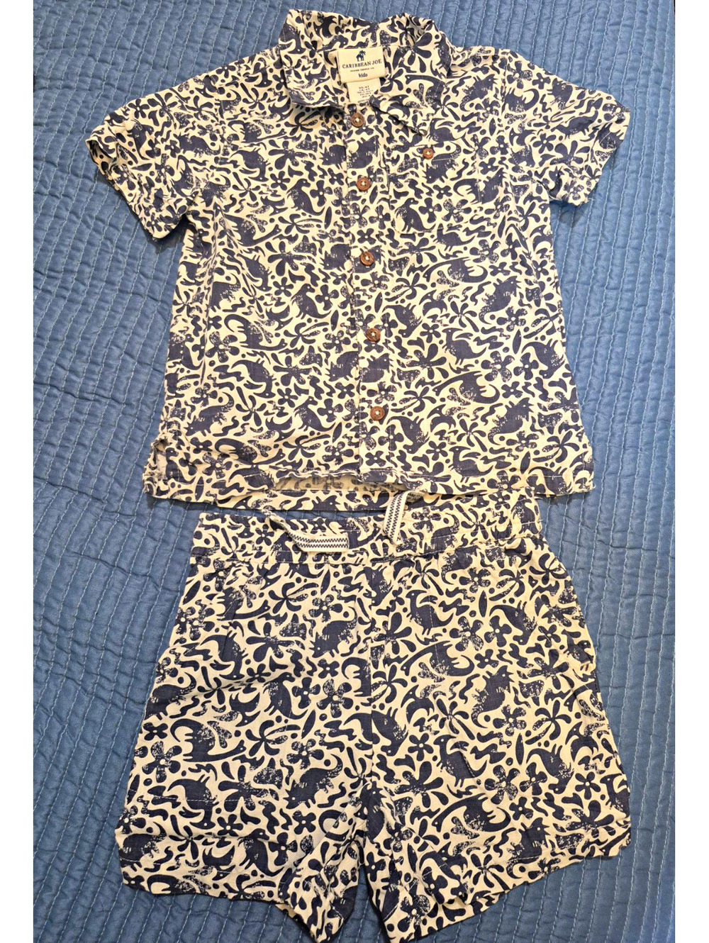 Caribbean Joe Boys 4T 2pc Blue/White Floral button-Up set 4t
